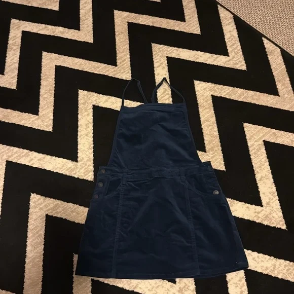 Free People Savannah Overall Navy Velvet Mini Dress 4 - Picture 5 of 7